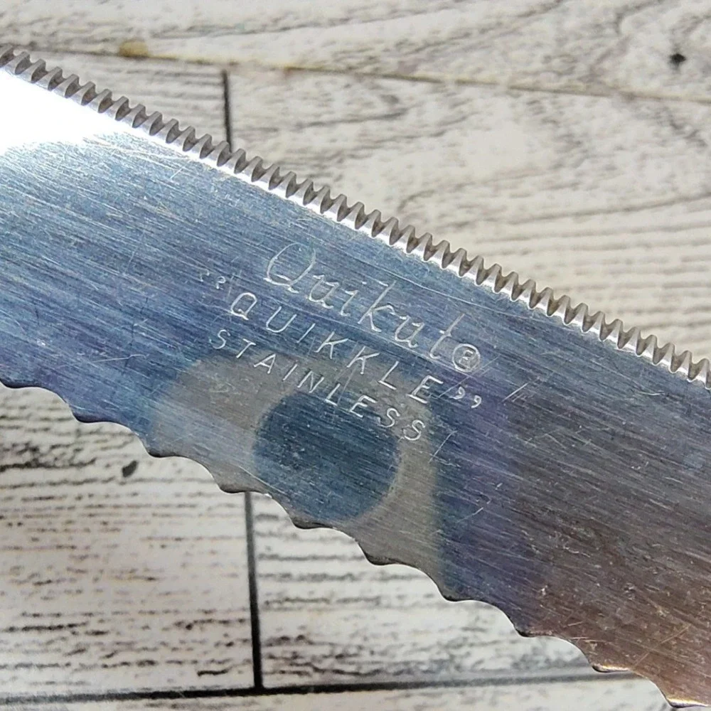 Vintage Quikut Quikkle Dual Serrated Edge Steak Knife Cream‎ Handle Retro MCM
